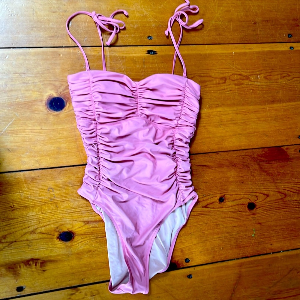 J. Crew Pink Ruched One-Piece Swimsuit